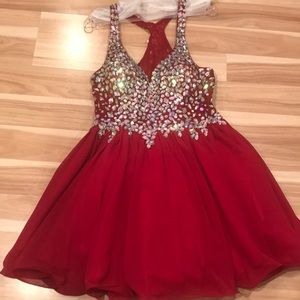 Burgundy Embellished Homecoming Dress.